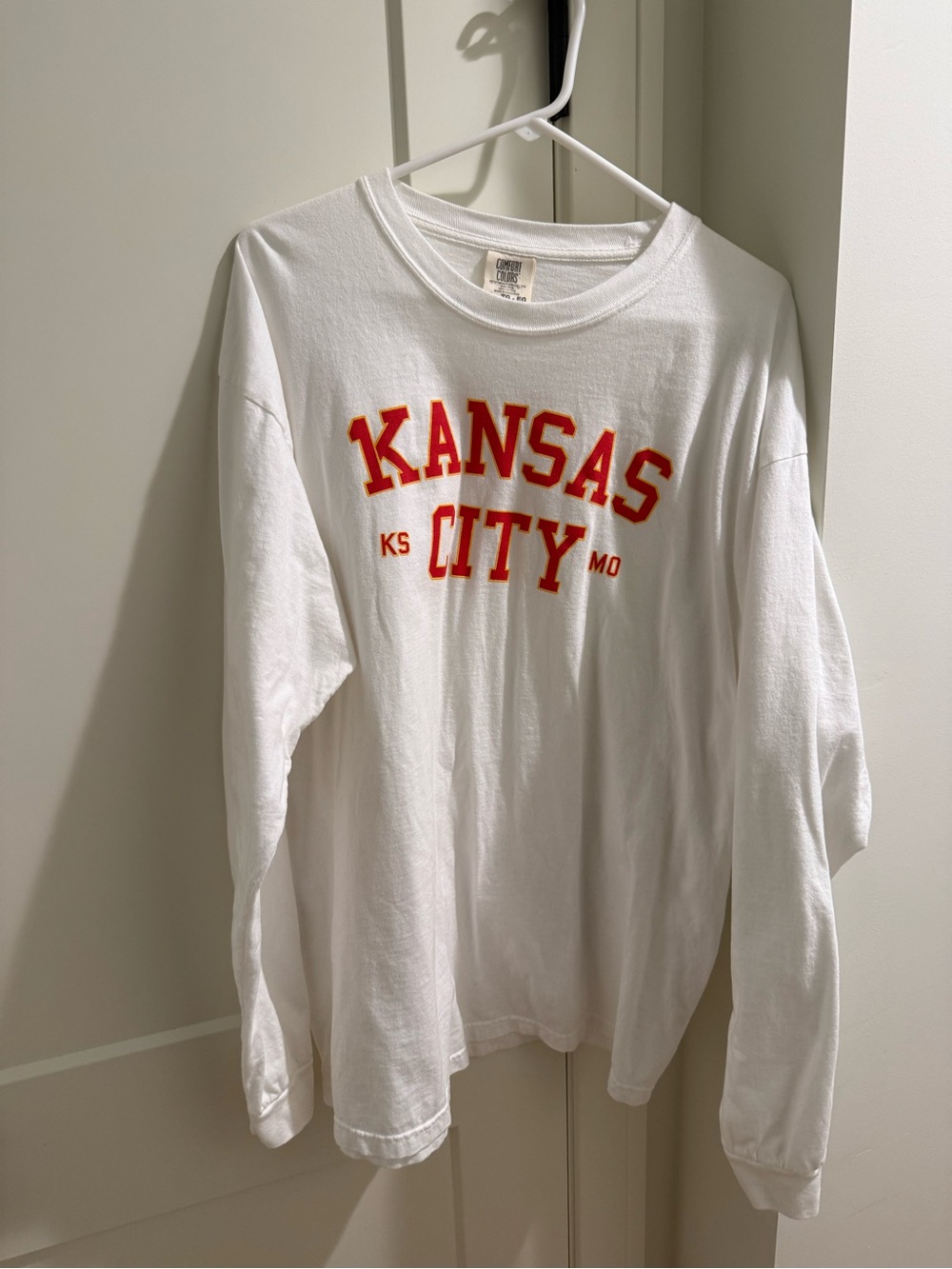 Comfort Colors White Long-Sleeve Tee with Red Kansas City Print